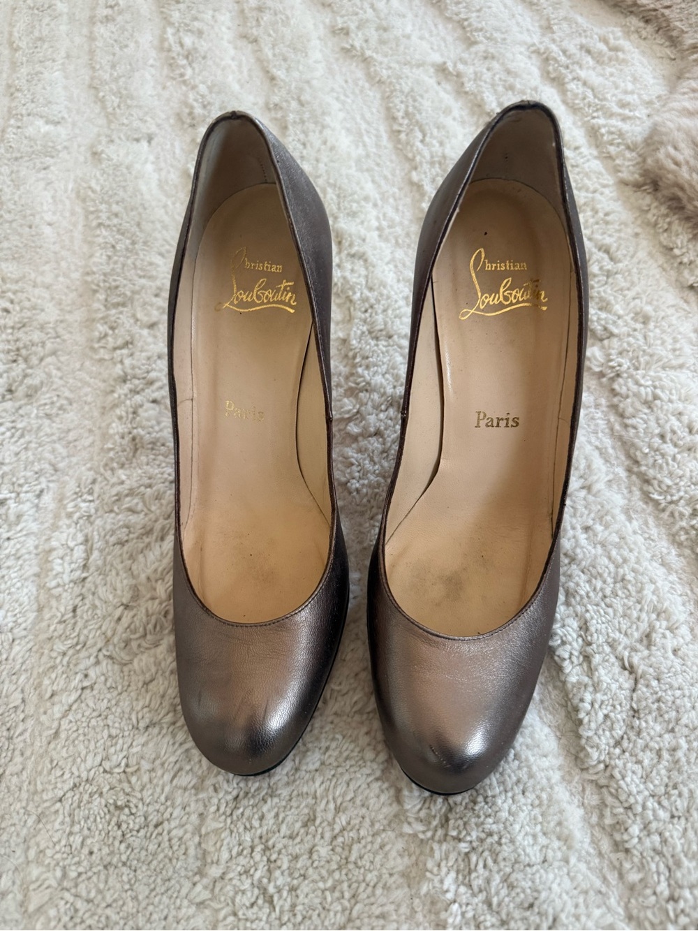 Christian Louboutin Metallic Bronze Round-Toe Pumps